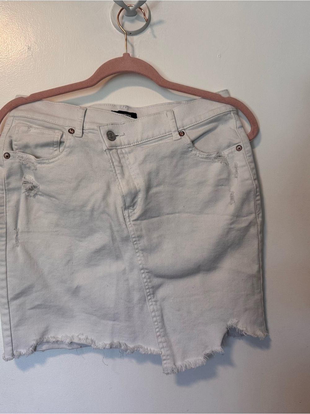 Express White Asymmetrical Denim Skirt